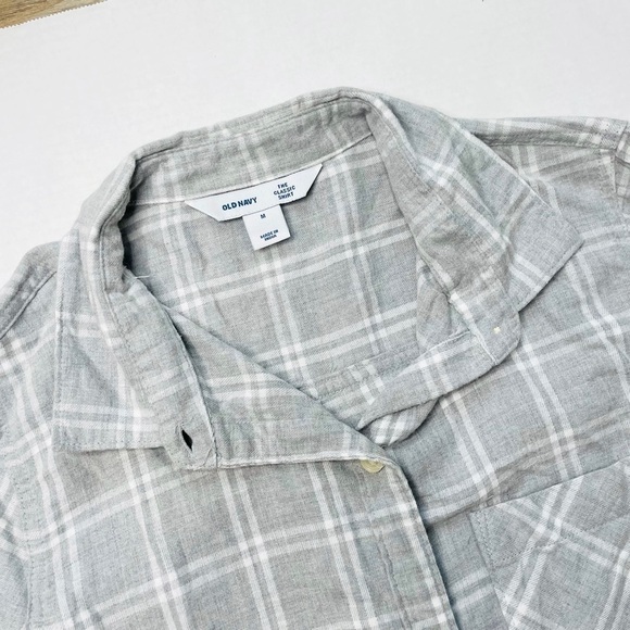 Old Navy The Classic Relaxed Gray Plaid Flannel Long Sleeve Button Up Shirt M - Picture 4 of 14